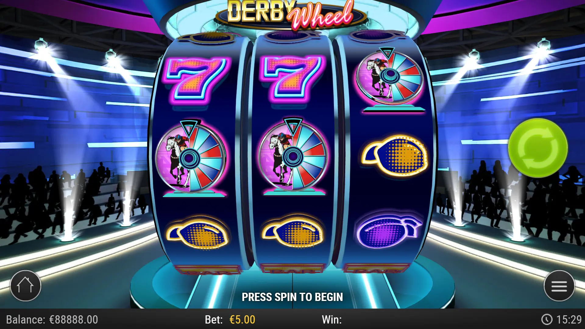 Derby Wheel slot showing fruit symbols and wheel symbols