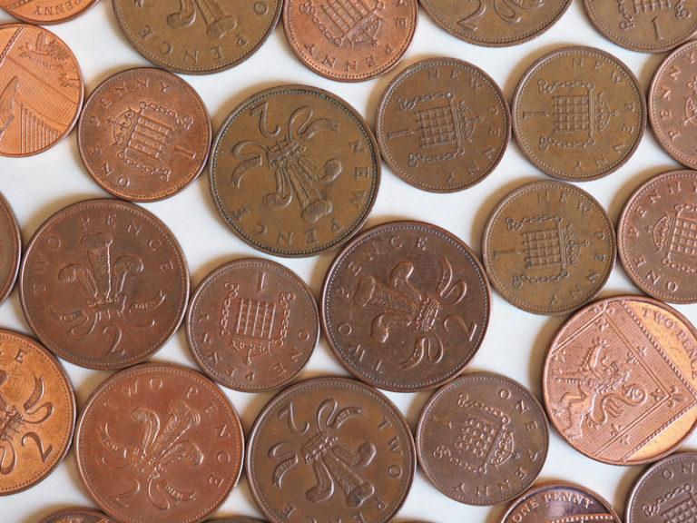 British coins on a white background