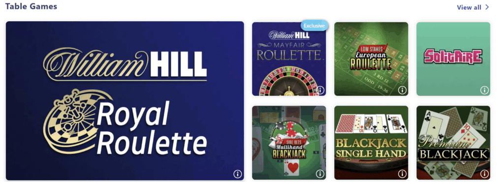 William Hill Casino table games