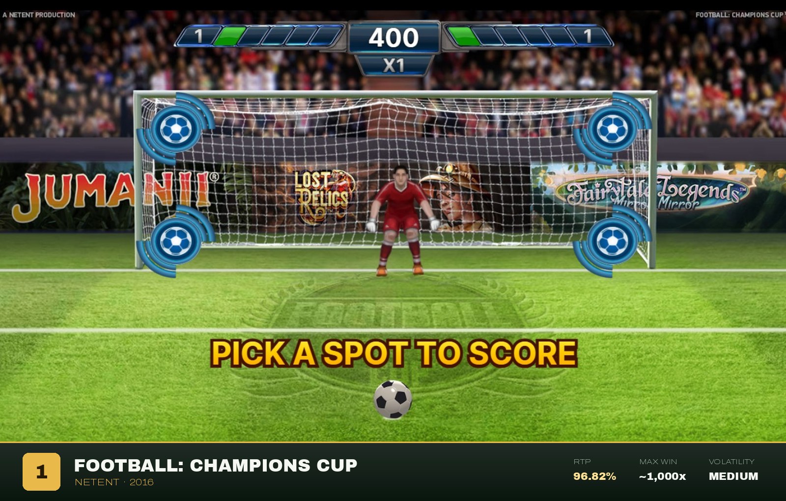 Football Champions Cup penalty shootout bonus, pick a spot to score