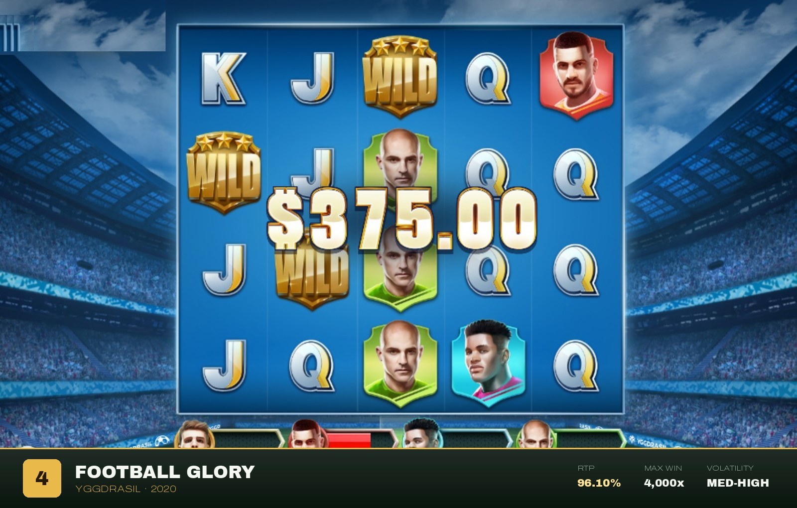 Football Glory win moment with gold wilds and Superstar meters