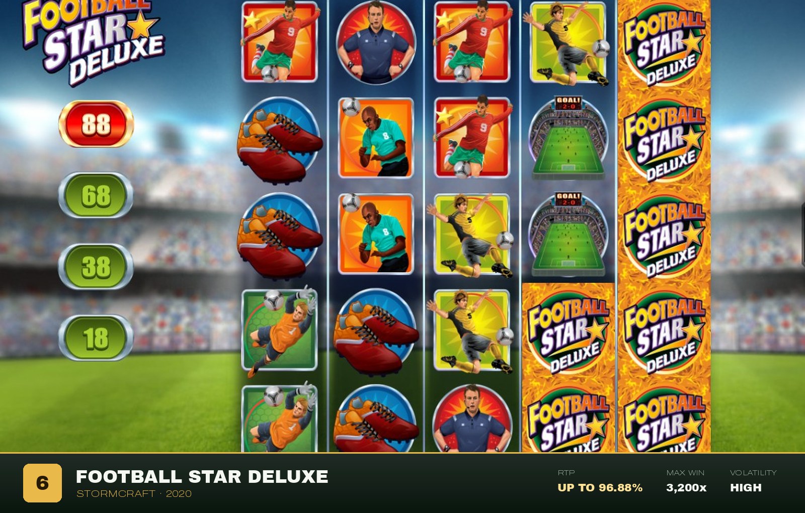 Football Star Deluxe with the 88 payline selector and stacked wilds