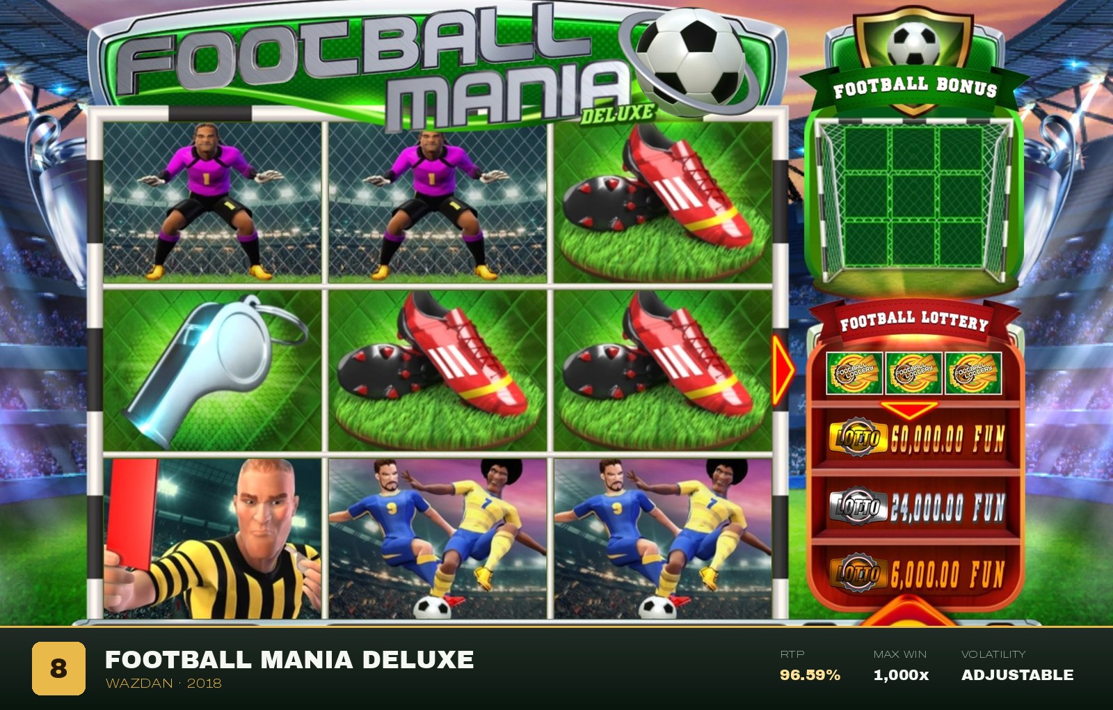 Football Mania Deluxe with the Football Bonus matrix and Lottery ladder