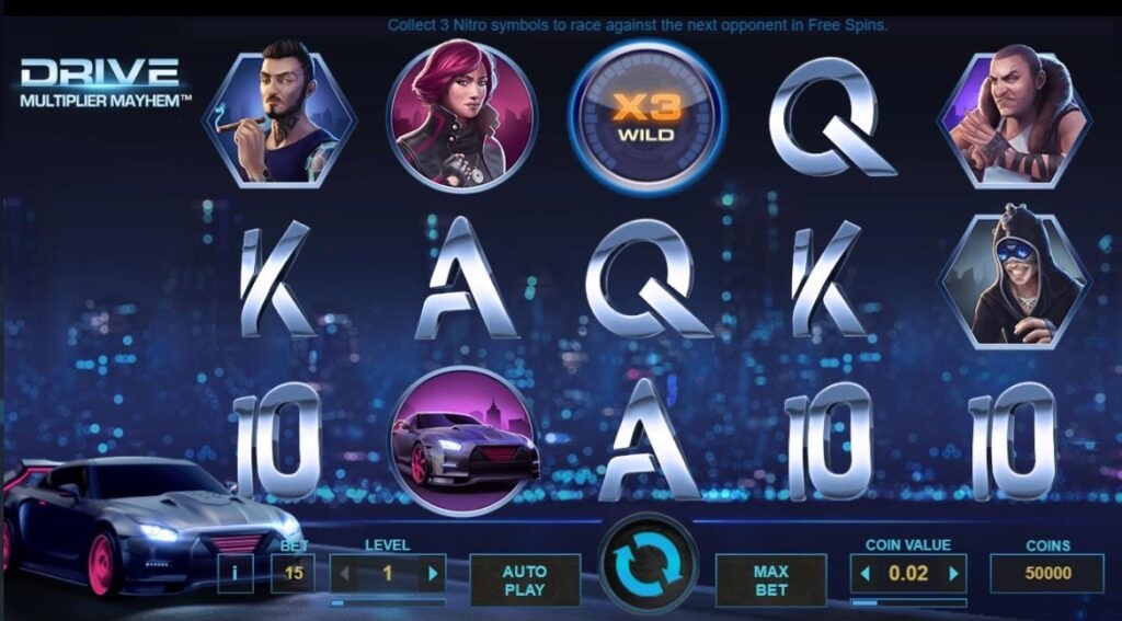 Drive Multiplier Mayhem motor racing slot by NetEnt