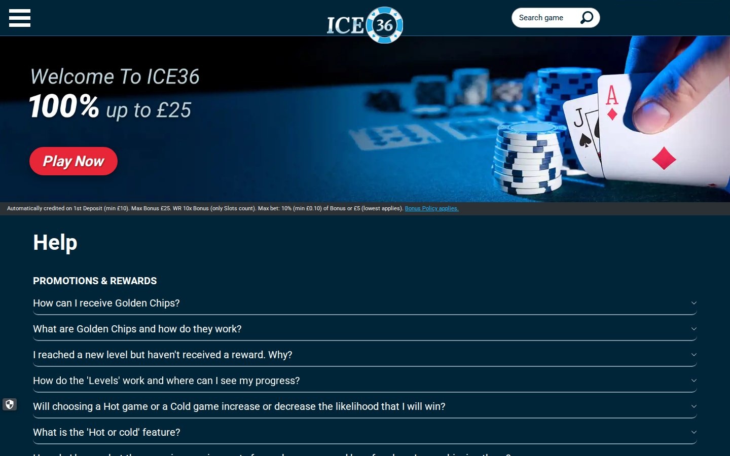 ICE36 help centre with FAQ topics and live chat