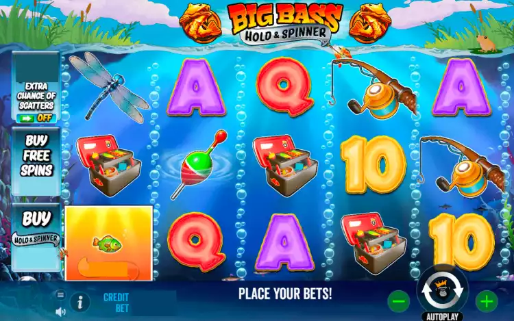 Big Bass Hold & Spinner gameplay showing the reels and game controls
