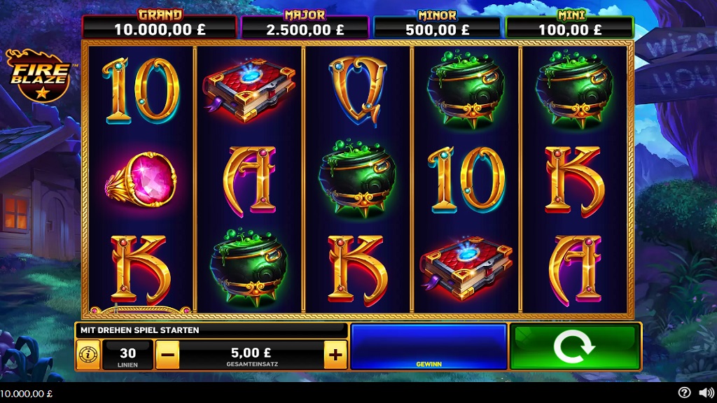 Fire Blaze: Blue Wizard gameplay showing the reels and game controls