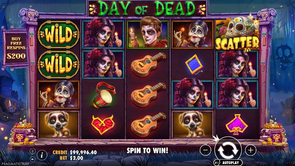 Day of Dead gameplay showing the reels and symbols