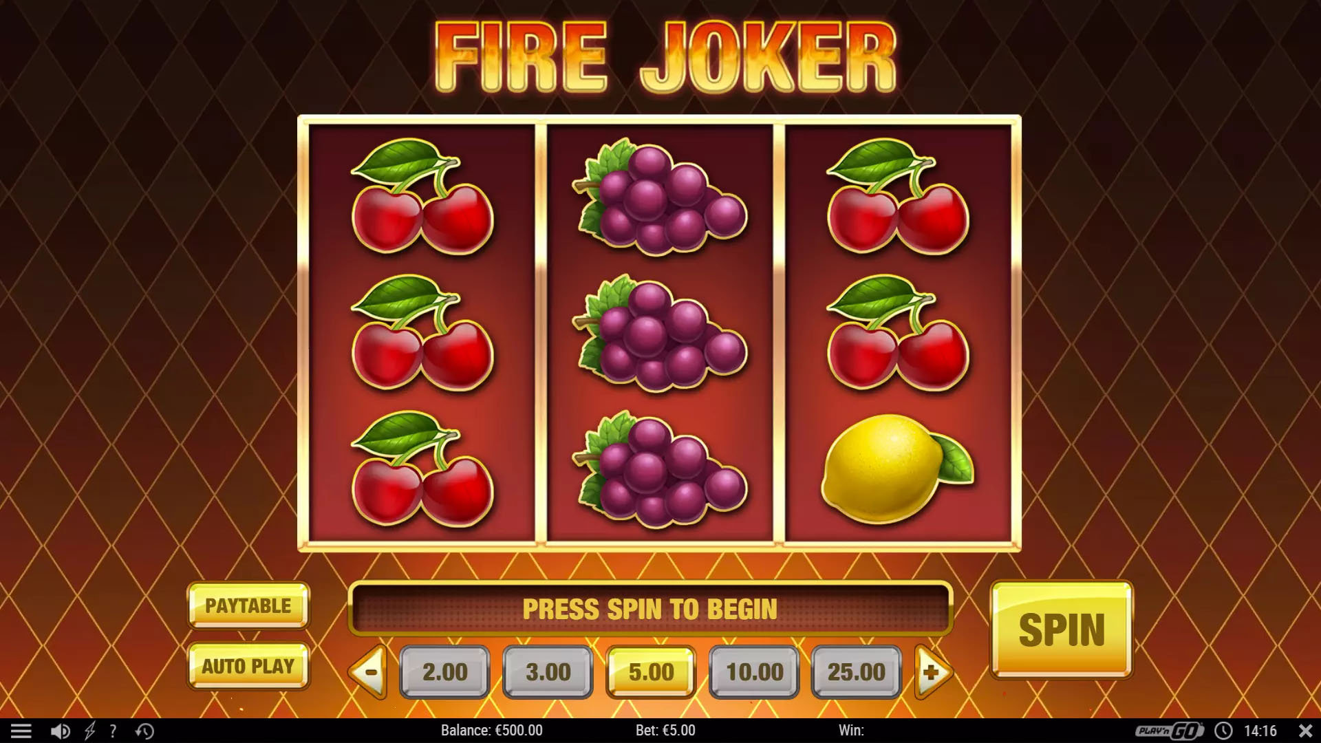 Fire Joker gameplay showing the reels and controls