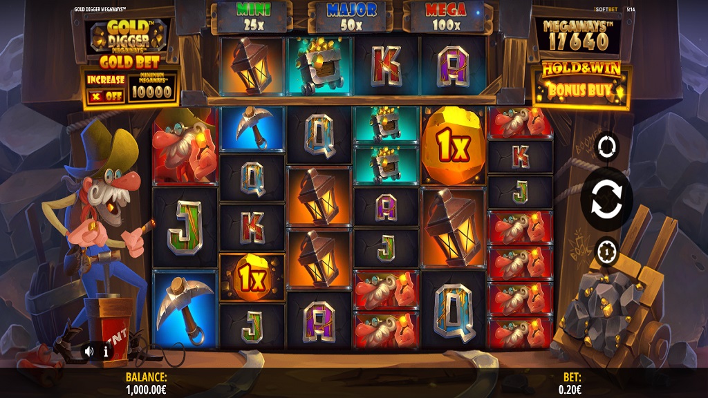 Gold Digger Megaways gameplay showing the reels and game controls