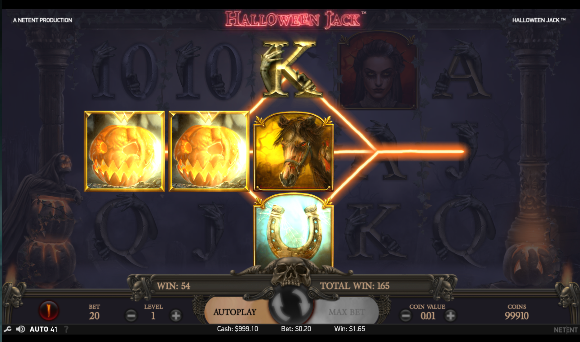 Halloween Jack gameplay showing the reels and symbols