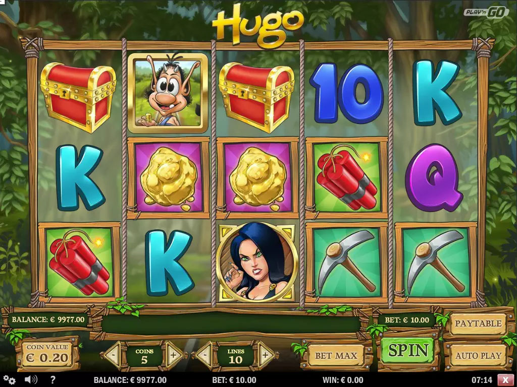 Hugo gameplay showing the reels and controls