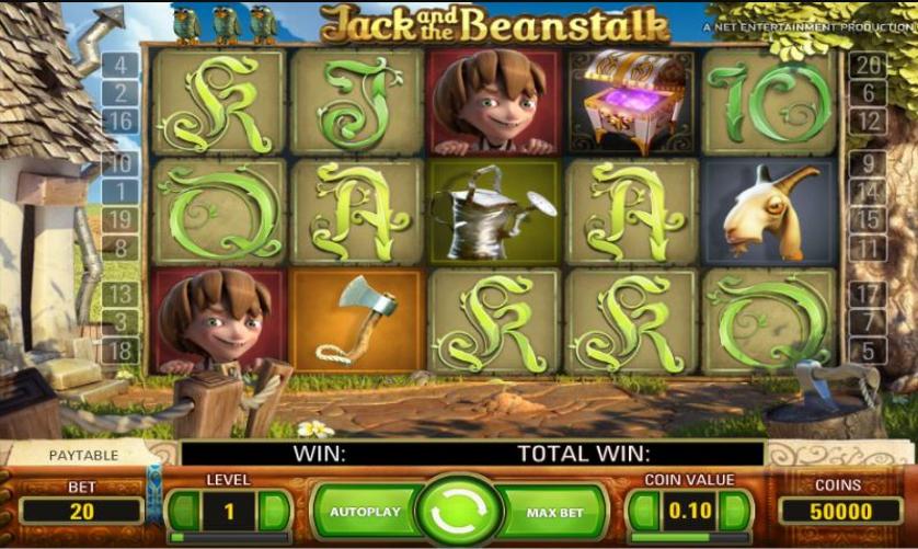 Jack and the Beanstalk gameplay showing the reels and symbols