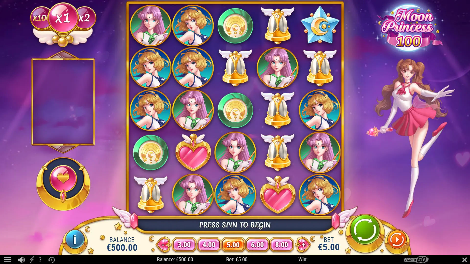 Moon Princess 100 slot reels with the three Princesses