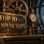 Top 10 Steampunk Slots: brass machinery and an airship above a Victorian city