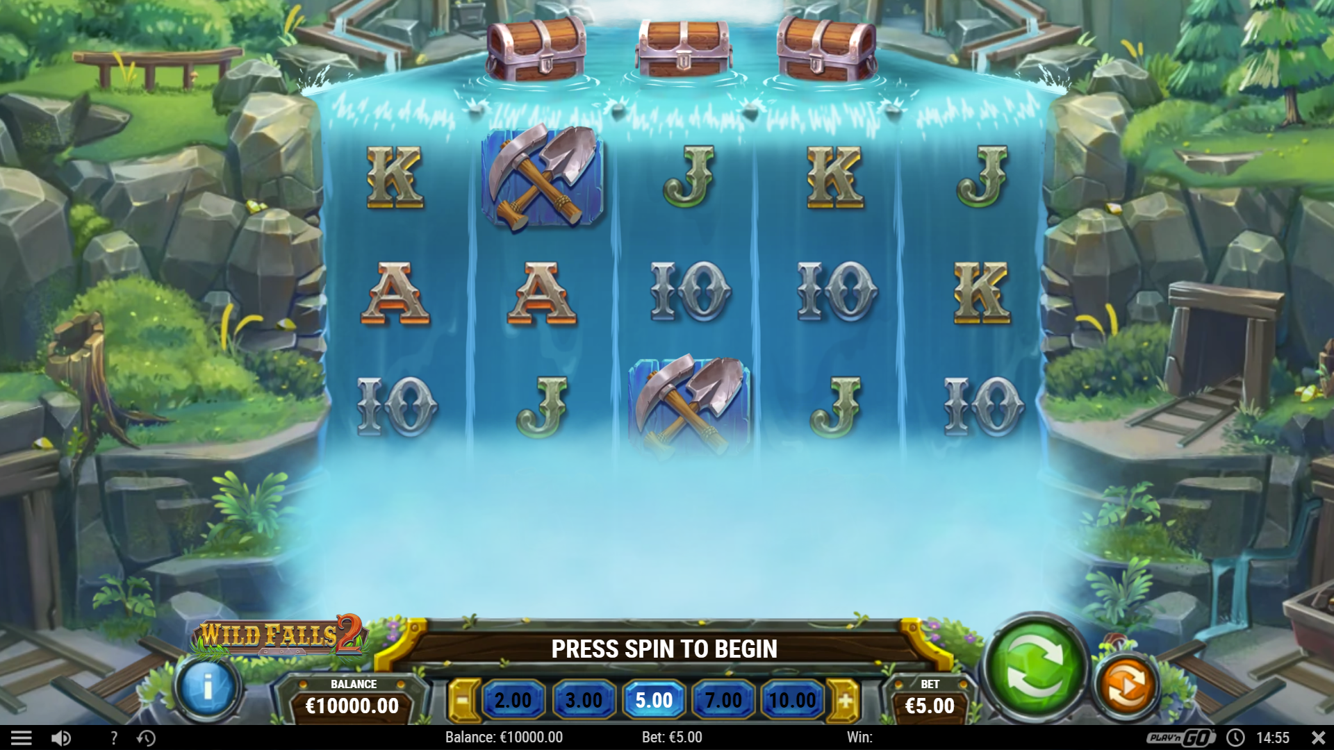 Wild Falls 2 gameplay showing the reels and symbols