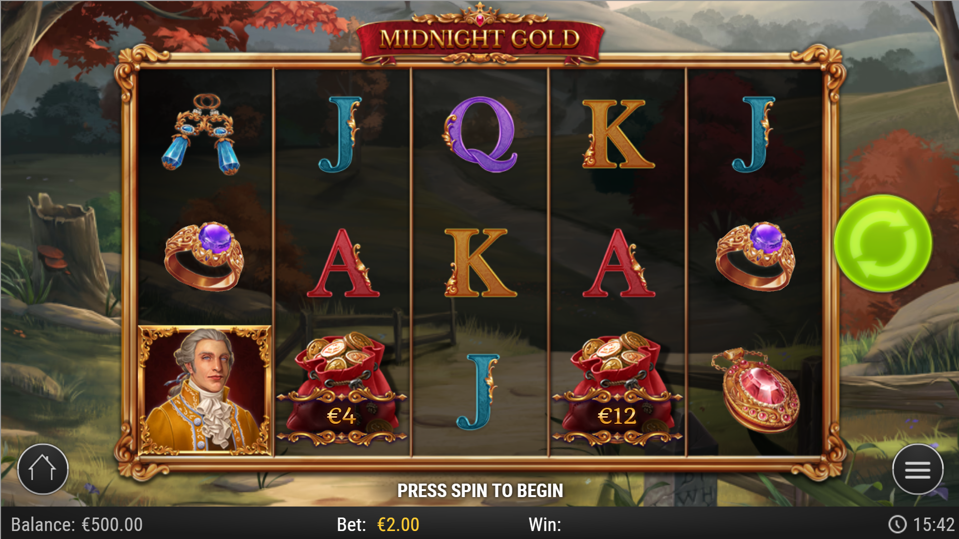 Midnight Gold reels showing the cash bags and highway robbery theme